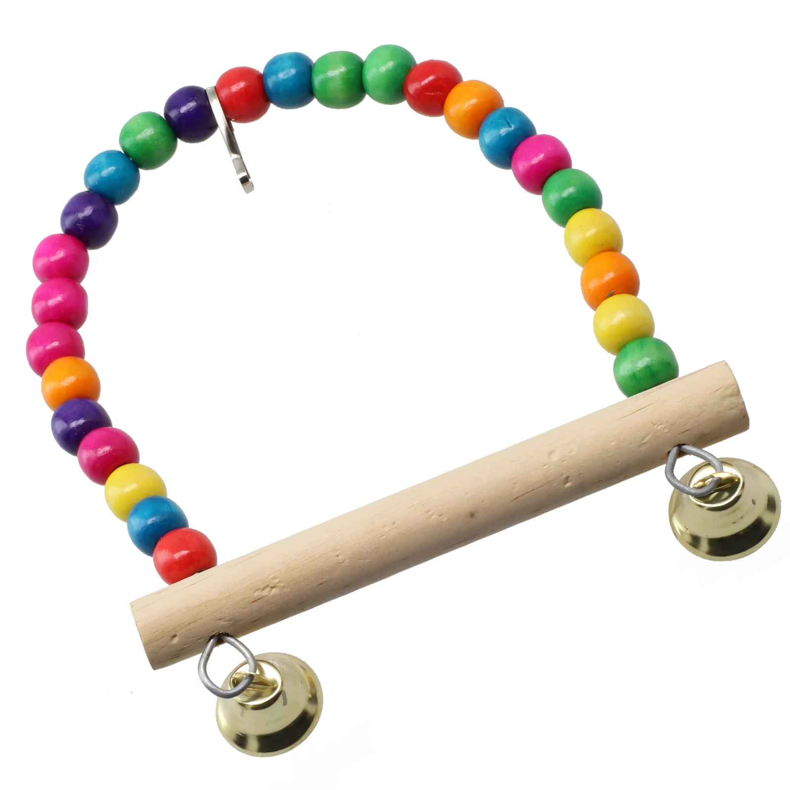 Natural Wooden Parrots Swing Tool Birds Perch Hanging Swings Cage With Colorful Beads Bells Hanging Cage Swings Bird Accessories 4