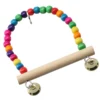 Natural Wooden Parrots Swing Tool Birds Perch Hanging Swings Cage With Colorful Beads Bells Hanging Cage Swings Bird Accessories 4