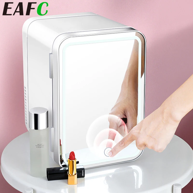 EAFC 4L 6Cans Mini Refrigerator Home Car Mini Makeup Fridge with LED Mirror Thermoelectric Cooler and Warmer Refrigerators
