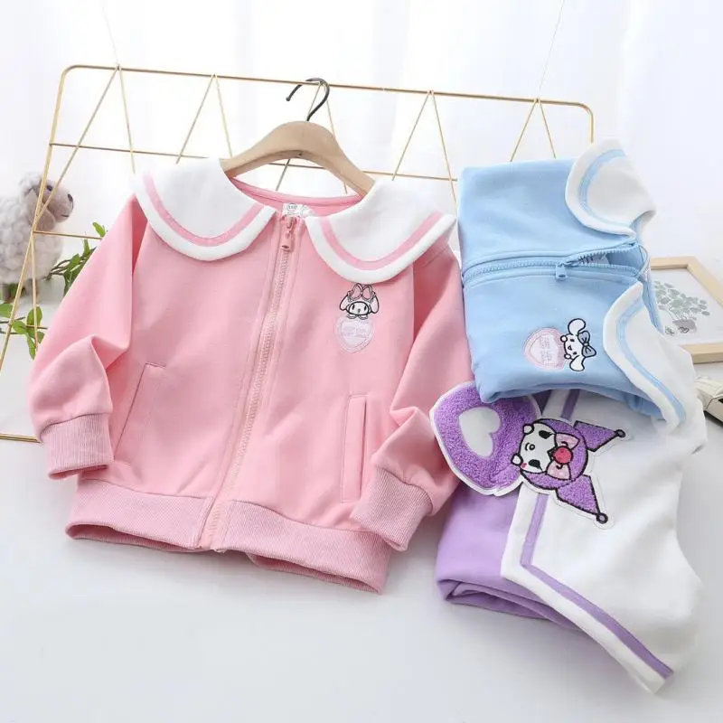 

Kawaii Sanrios Kuromi Cinnamoroll My Melody Autumn Cartoon Children's Clothing Blouson Sleeves Girl Child Lapel Jacket Tops