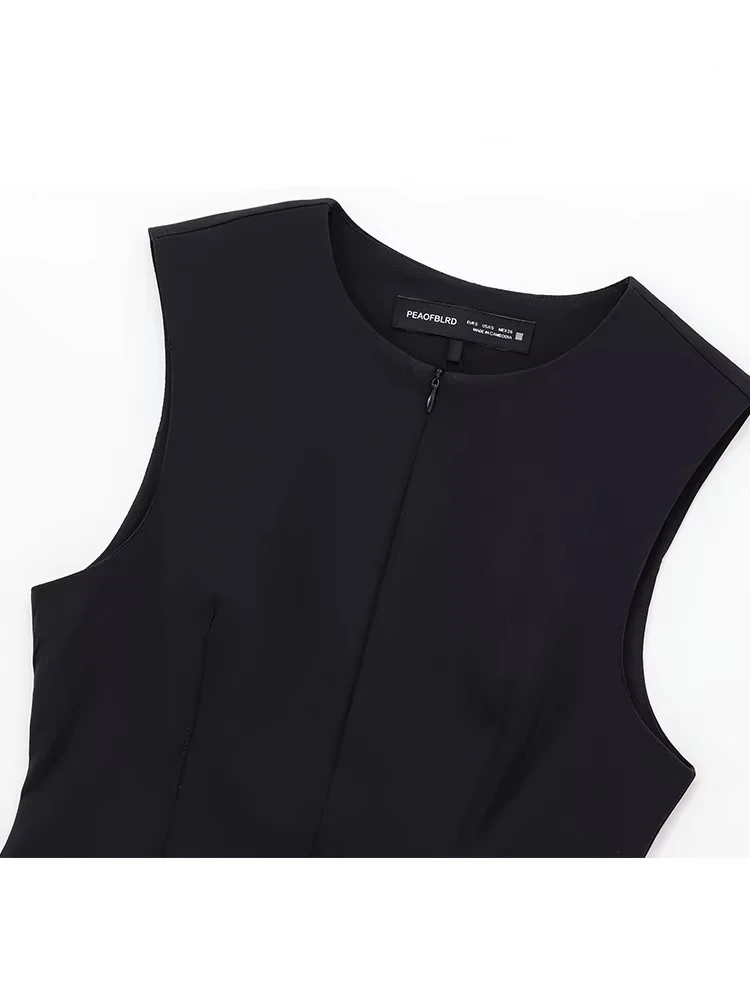 TFMLN Spring Summer Women Fashion Chic Fitted Top Female Side Zipper Round Neck Sleeveless Tops Casual Streetwear