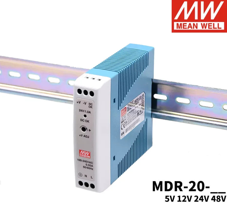 MEAN WELL MDR-20 시리즈 MDR-20-5 MDR-20-12 MDR-20-15 MDR-20-24 레일 타입 스위칭 전원 공급 장치, 얇은 플라스틱, 20W, 5V, 12V, 15V, 24V