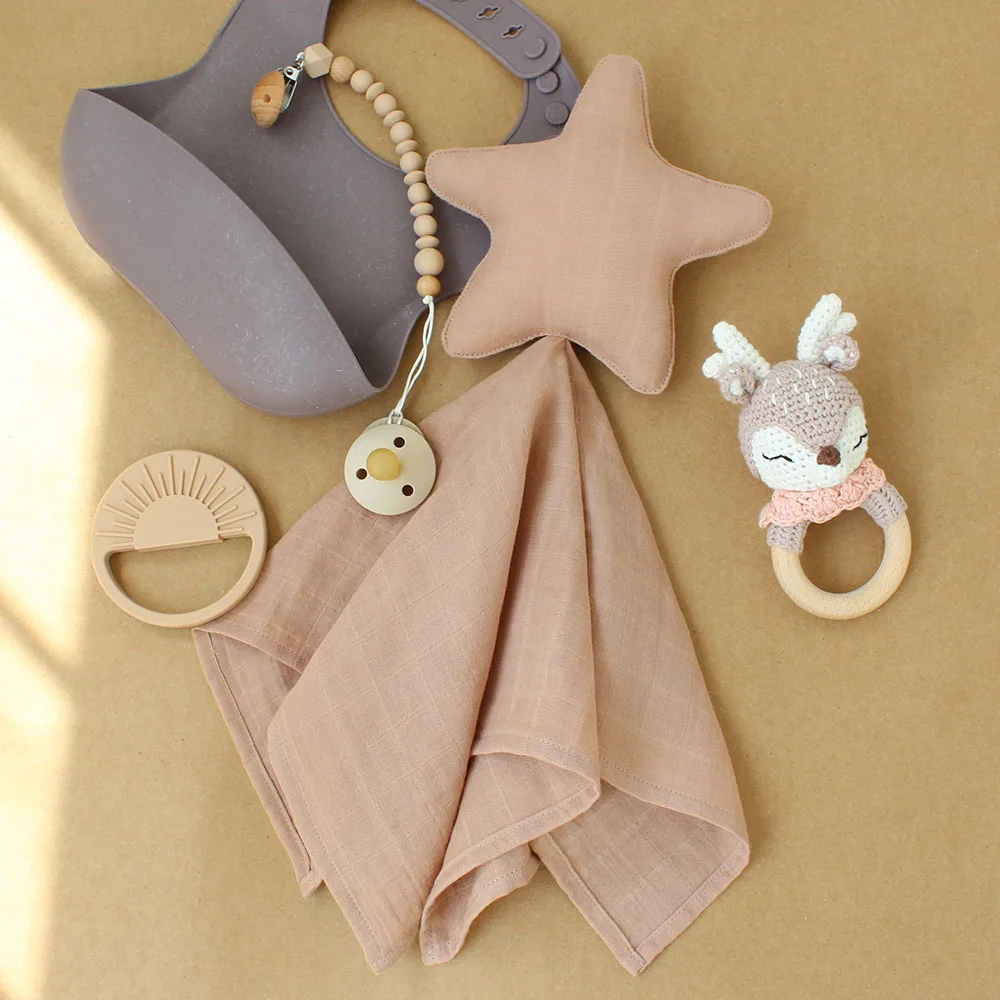 Organic Cotton Baby Born Muslin Gauze Infant Sleeping Doll Moon Star Shape Baby Comforter New Born Security Blanket