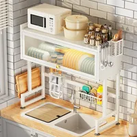 Kitchen Sink Storage Rack Over The Sink Dish Organizer Stainless Steel Sinks Dust-proof Belt Cabinet Door Bowl Tray Drain Racks 1