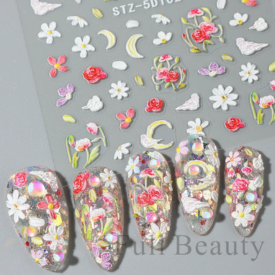Nail stickers 5D embossed flower nail stickers Decals for DIY manicure