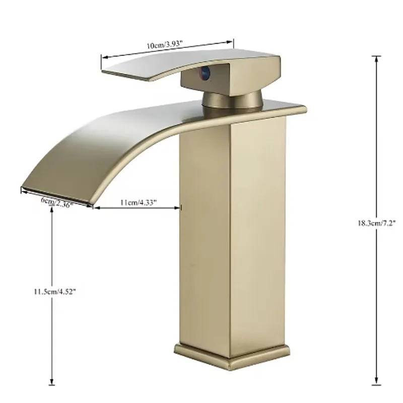 Brushed Golden Basin Faucets Elegant Waterfall Bathroom Sink Faucet Single Lever Hole Deck Mount Mixer Taps