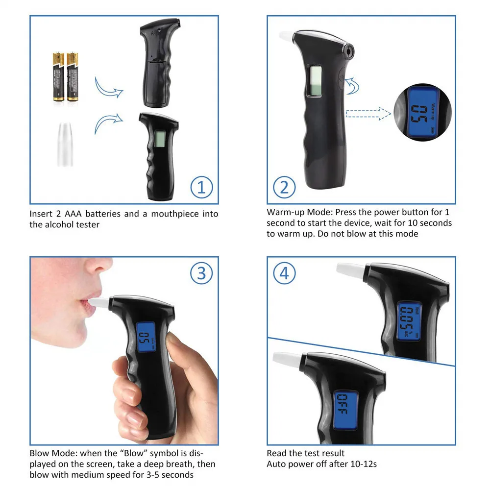 Accurate Portable Blue Backlight Breathalyzer Digital Breath Alcohol Tester Meter AT-65S