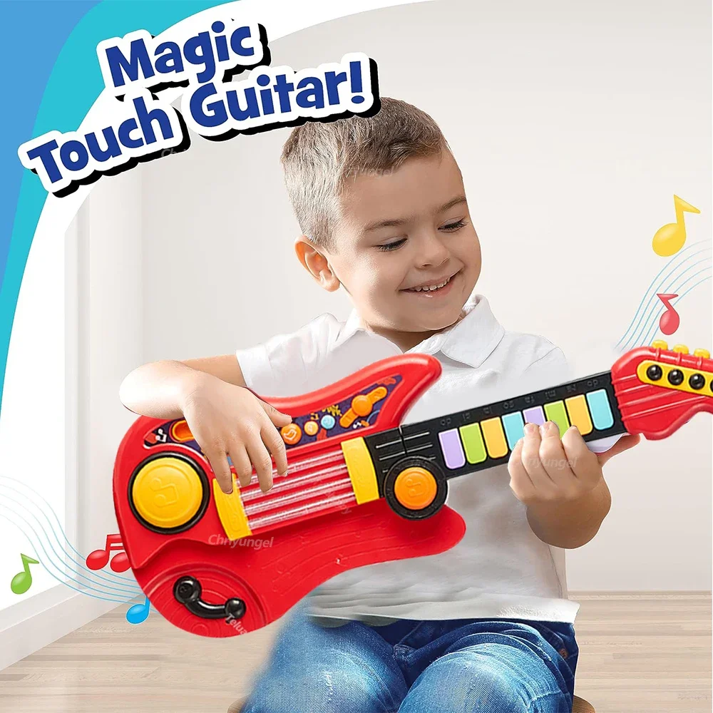 Kids Guitar 3 in 1 Folding Musical Instrument Toddler Electronic Guitar Piano Drum Educational Toys Birthday Gift for Girl Boy 4