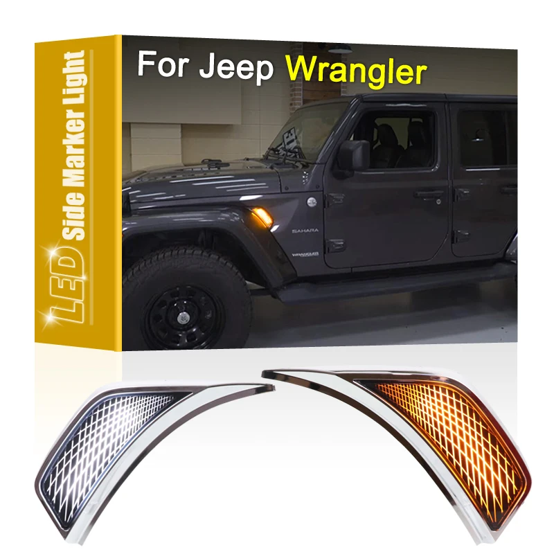 

2Pcs LED Side Marker Lamp Amber Dynamic Turn Signal White DRL Driving Position Light For Jeep Wrangler JL 2018 2019 2020 2021