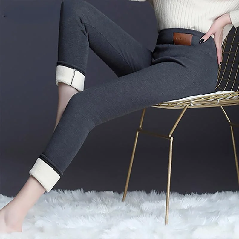 

Thick Winter Woman Pants High-stretch Velvet High Waist Warm Pants Women Casual Solid Color Slim Black Trousers