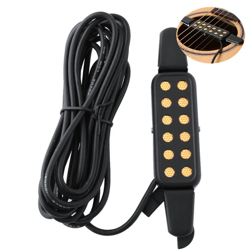 1 Pz Nero Pickup Per Chitarra Trasduttore Acustico Amplificatore Clip-On Sound Pickup Microfono Filo Chitarra Elettrica Pick Up 12 Fori