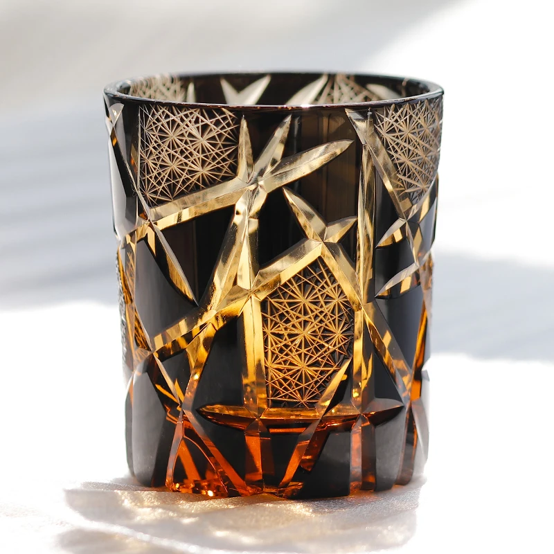 Drinking glass Edo Kiriko crystal whisky cup for scotch bourbon hand cut design 1PC