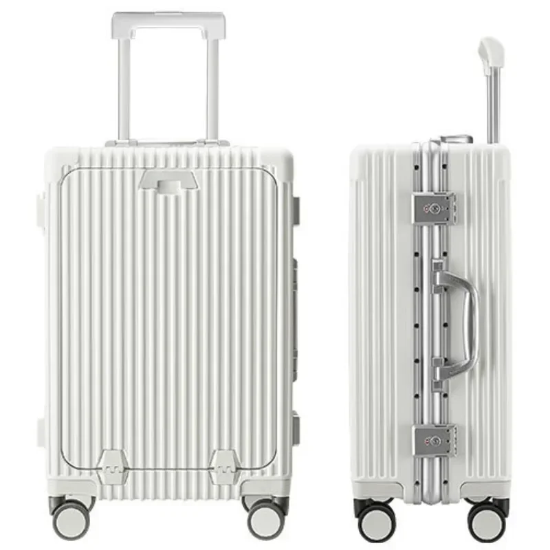 바퀴 달린 USB 여행 가방, 수하물 전면 개방, 남녀공용 캐리 온 알루미늄 트롤리 캐리어, 방수 여행 가방, 18 인치, 20 인치, 24 인치, 신제품 