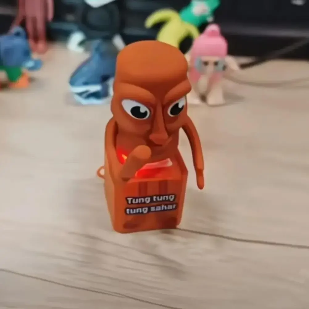 Tung Tung Sahur 버튼이있는 키 체인 장난감 소리 만들기 펜던트 스틱 감압 버튼 사운드 크리 에이 티브 트릭 장난감 키 체인 선물