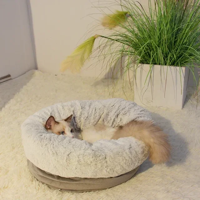Pet Cat Burrow Bed Winter Soft Warm Plush Nest Thickened Sleeping Bag Puppy Kitten Sofa Cushion Set Pet Supplies 2