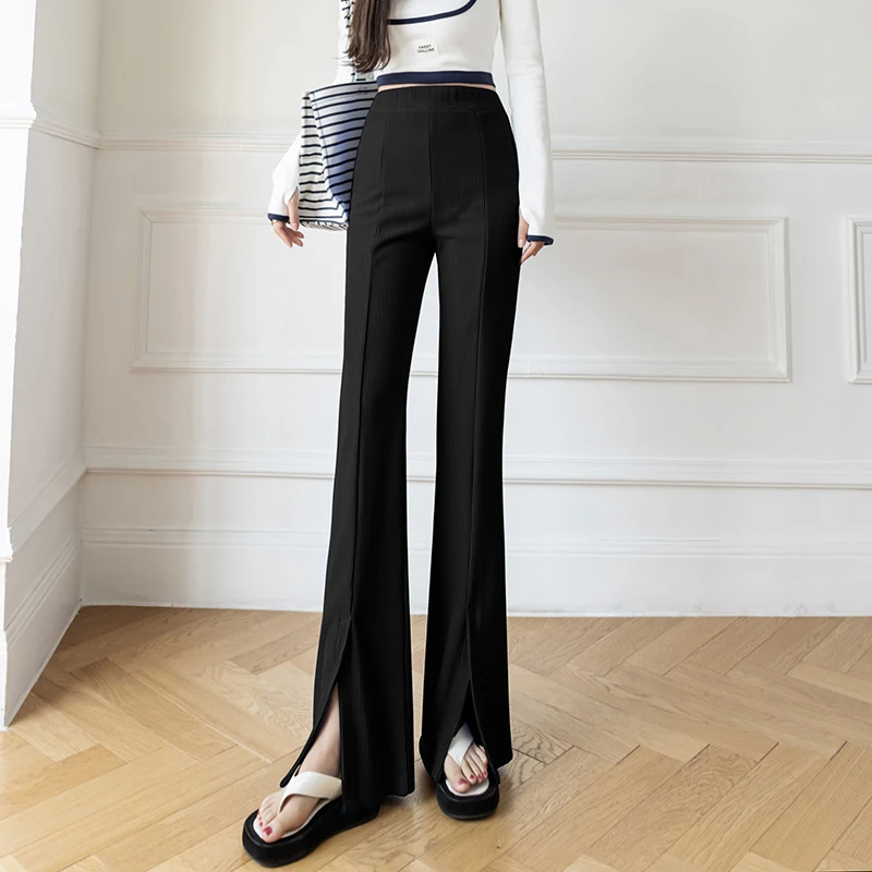 Women Bell Bottom Flare Long Pants Lady Split Boot Cuts Trousers Korea Chic Fashion Floor Length Oversize Spring Summer Pants