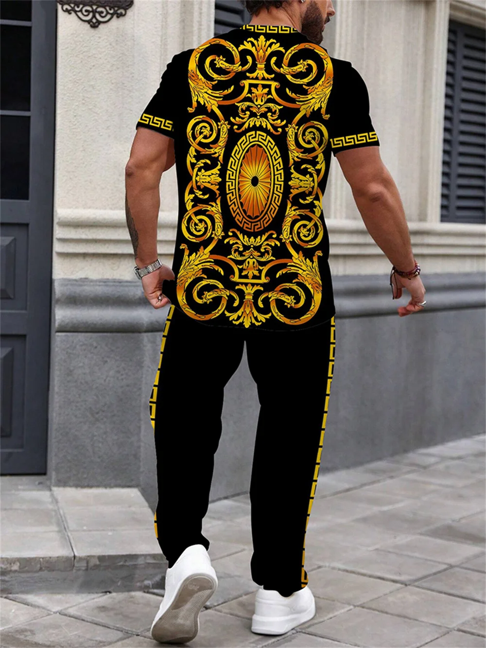 Summer Men's Short Sleeve And Trousers Lion Print Luxury Retro Casual Style Men's Suit Trend Pants And Short Sleeve 2 Piece Set 5