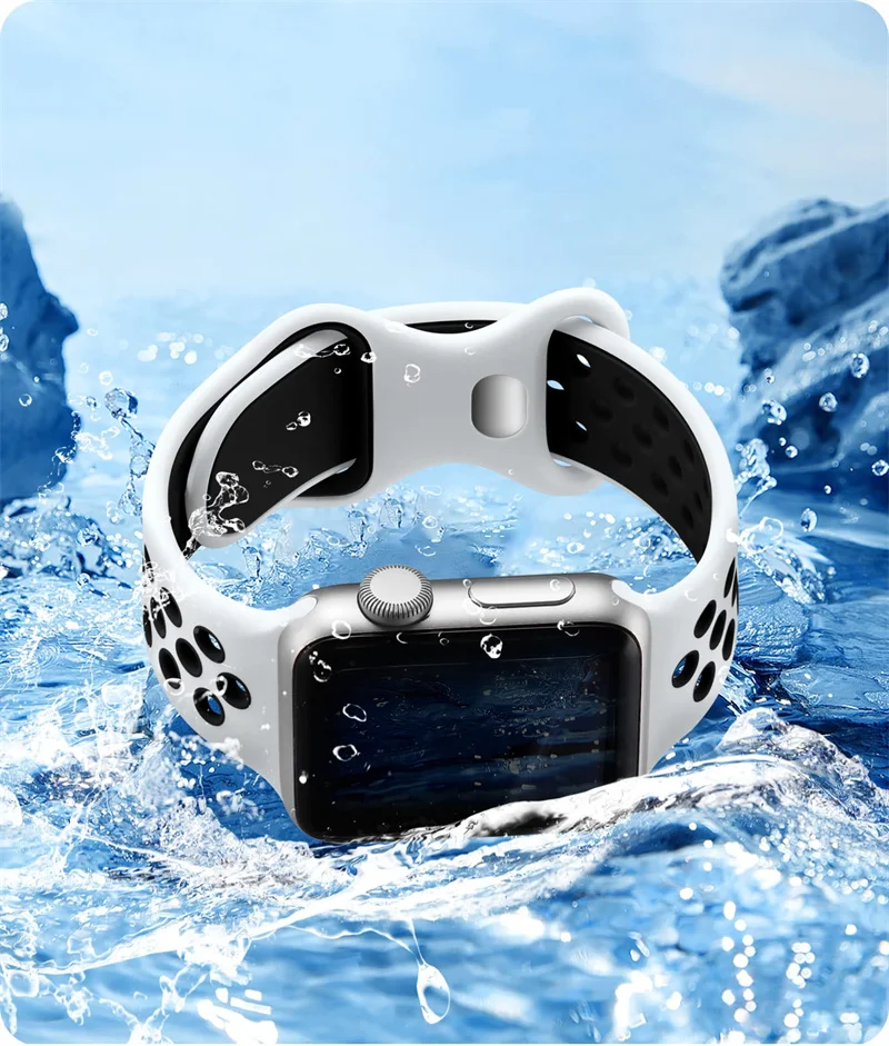 Ремешок спортивный для Apple Watch Band 44 мм 40 мм 42-38-41 мм 45 мм, силиконовый браслет с отверстием для воздуха для iWatch Series 8/7 6 SE 5 4 3 Ultra 2 49 мм