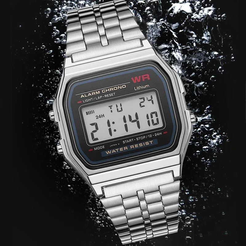 LED Electronic Watch Electronic Watch Sports Watch Digital Watch Luxury F91W Band Watch Waterproof Retro Digital Stainless Steel Sports Military Watches Men Women Electronic Wrist Watch Clock
