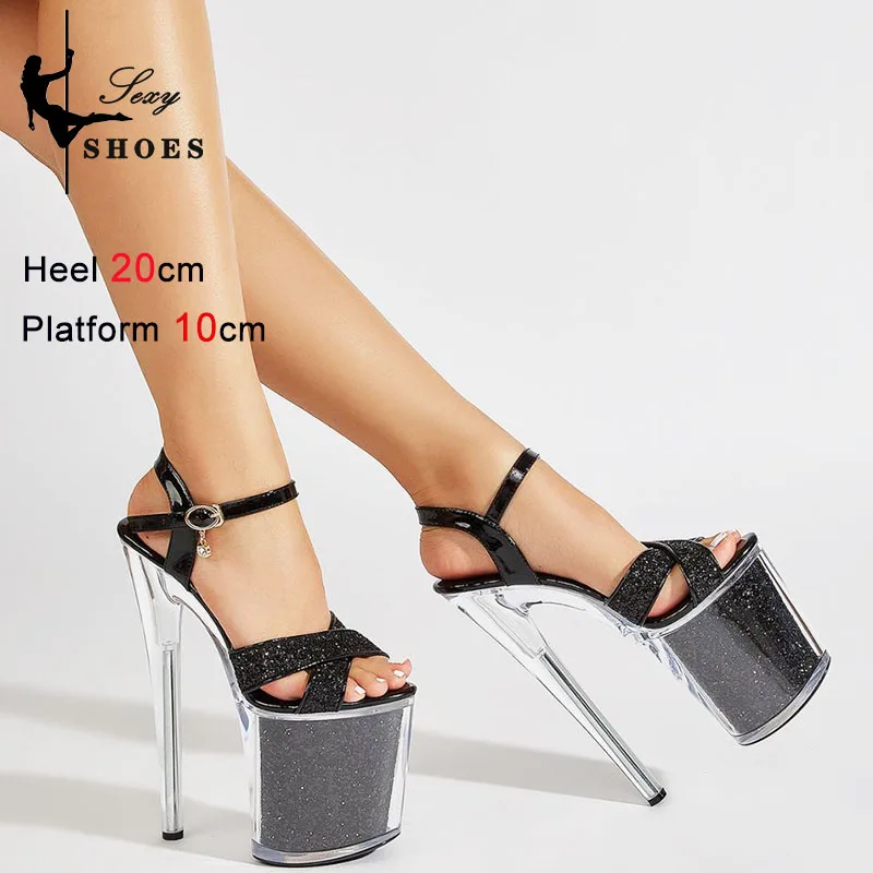 Women Platform Sandals 20CM Super High Steel Pole Dance Shoes Fashion Sequin High Heels Nightclub Summer Transparent Woman Shoe