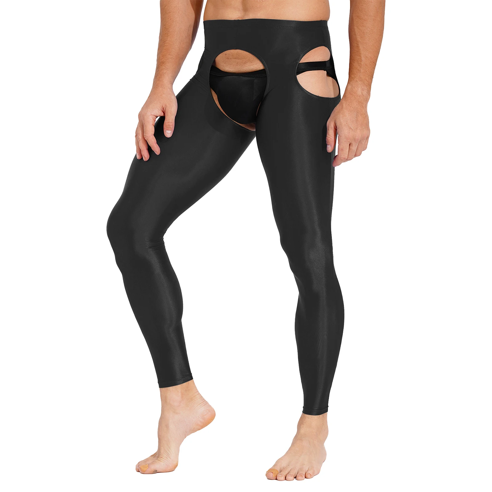 Men Leggings Men High Elastic Low Waist Pencil Pants Sexy Hollow Out Leggings Open Crotch Solid Color Long Pants Gym Leggings Tight Underwear