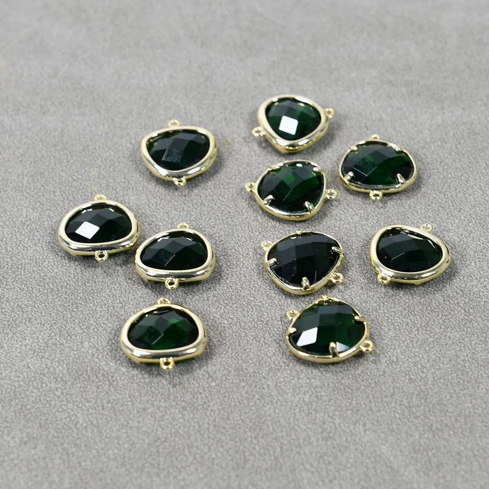 APDGG 10 Pcs 13*15mm Green Glass DIY Connectors Jewelry Accessories Components Earring Making Jewelry DIY