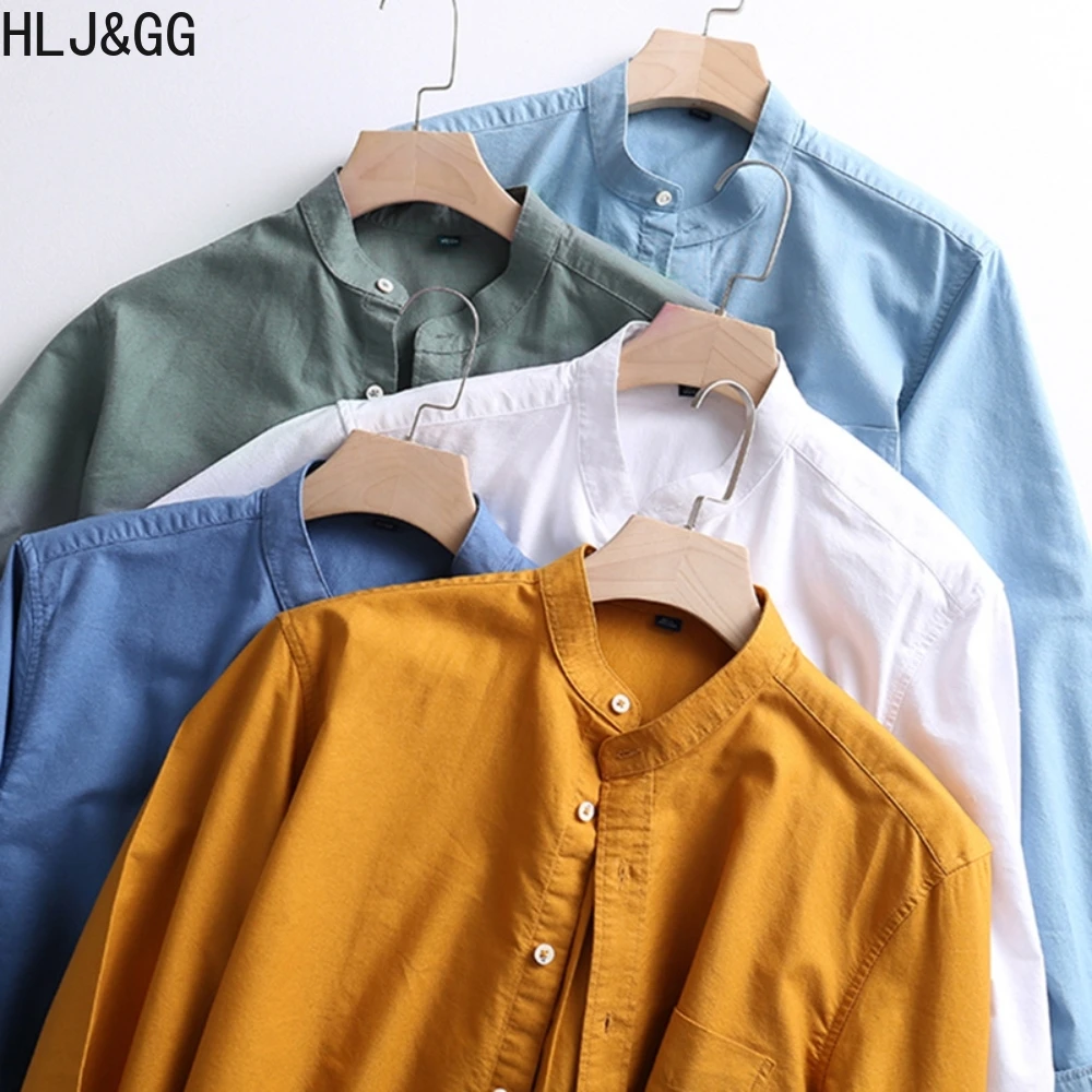 

HLJ&GG New Spring Autumn Long Sleeve Shirts for Man Business Casual Solid Men Dress Shirt High Quality Anti-wrinkle Male Blouse