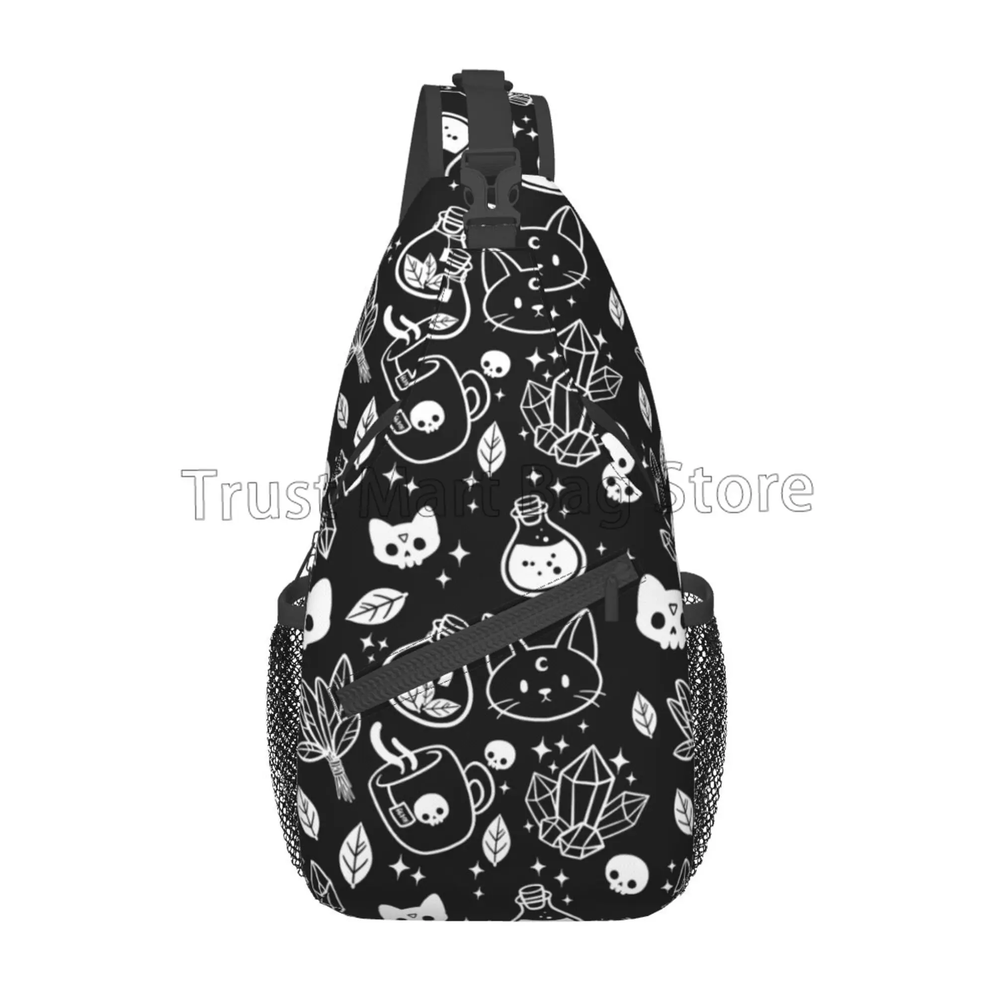 Gothic Skull Cat Moon Pattern Sling Bag Women Crossbody  display picture 1
