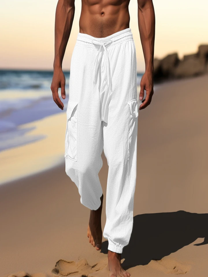 Pantaloni sportivi bianchi casual da uomo Pantaloni larghi casual Pantaloni estivi larghi con coulisse a va media Pantaloni Harem da yoga con tasche