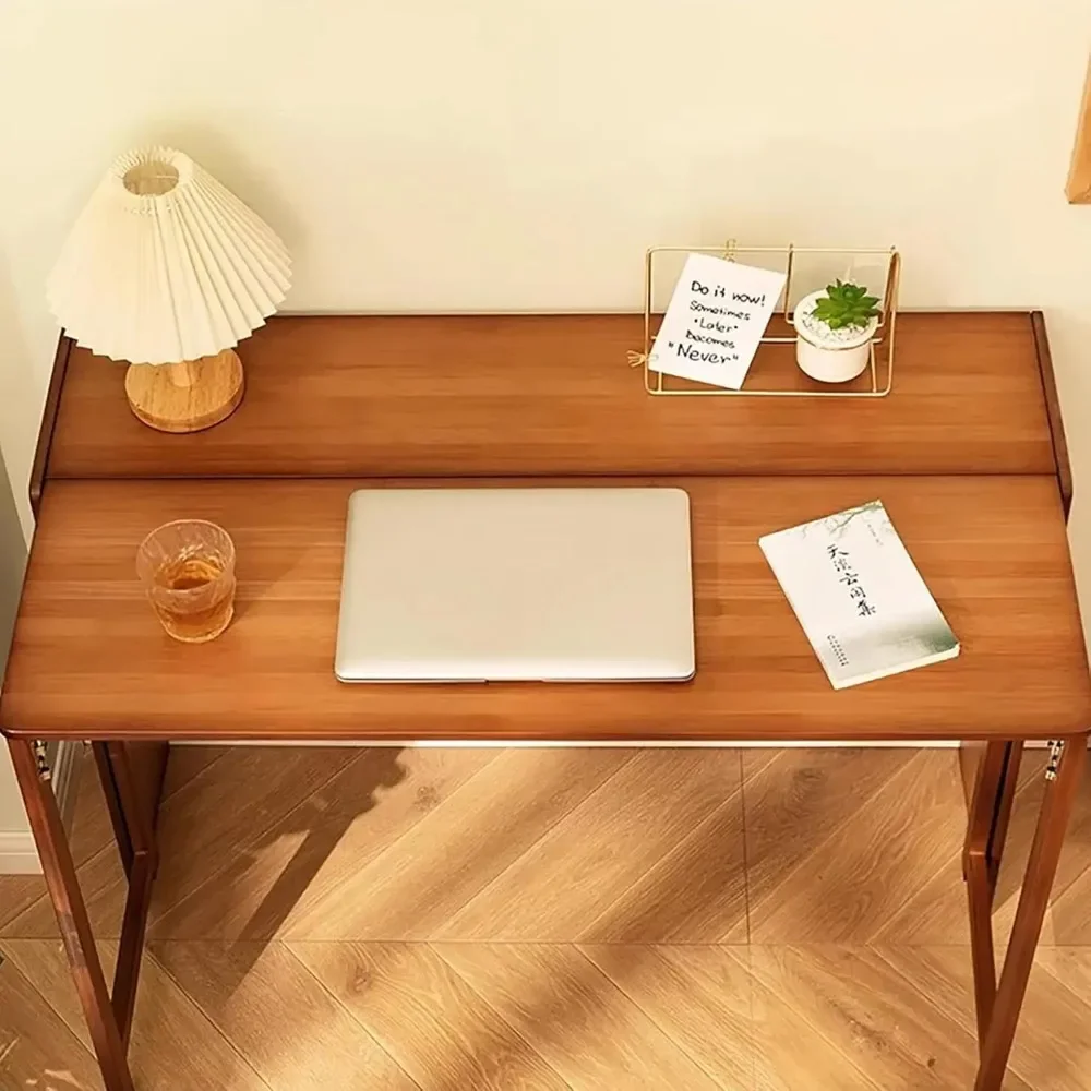 Comfort corner Collapsible Desk for Small Spaces,Bamboo Folding Writng Working Computer Desk,Expandable Design with Shelves 5