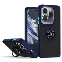 Universal Rotatable Phone Case with Car Holder Finger Ring and Bracket for Infinix Hot20 4G (Dark Blue)