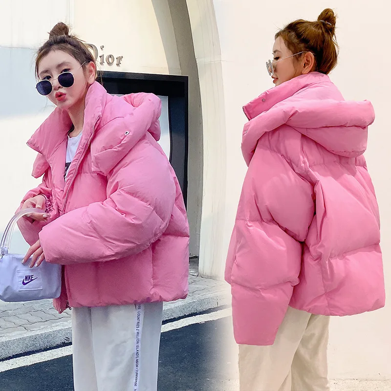 

New down cotton jacket, autumn and winter short cute and sweet style, hooded and thickened bread jacket
