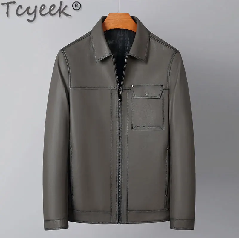 

Tcyeek Real Leather Jacket Men High-end Sheepskin Coat Man Clothes Spring Autumn Fashion Leather Coats Lapel Chaquetas Hombre