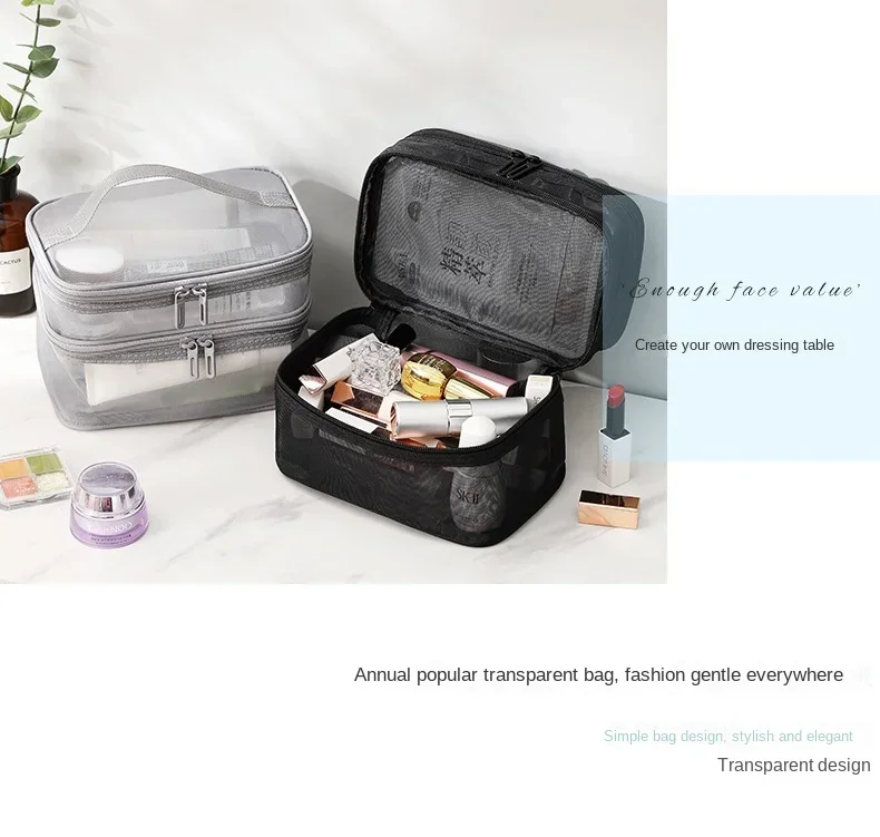 Women's Transparent Mesh Ideal for Cosmetics Makeup and Toiletries Kit for Travel Sales Success Make Up Organizer Bag