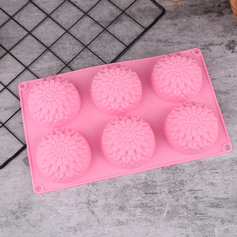 3D Chrysanthemums Silicone Mold DIY Flowers Soap Candle Molds Sunflower Cake Decoration Tools 6 Grids Resin Mold