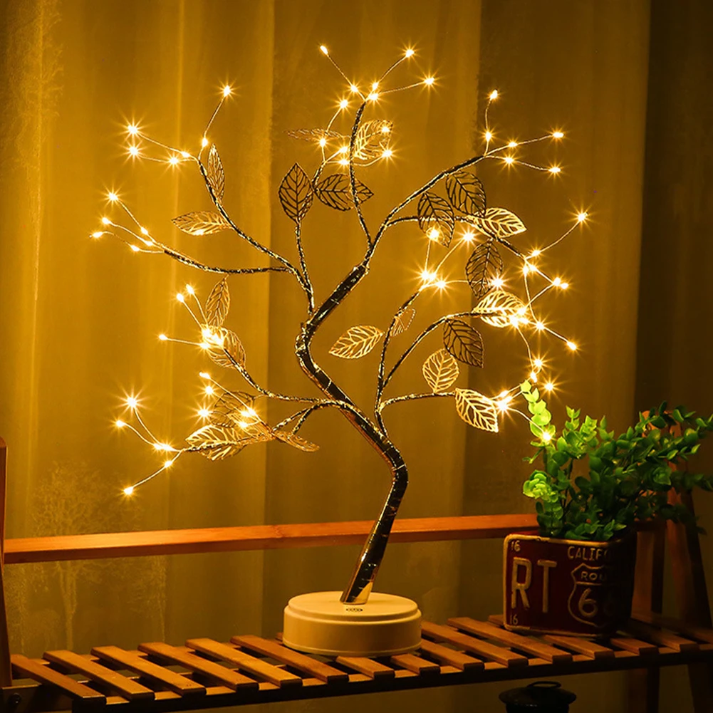 LED Night Light Mini Christmas Tree Copper Wire Garland Lamp For Kids Home Bedroom Decoration Decor Fairy Light Holiday lighting