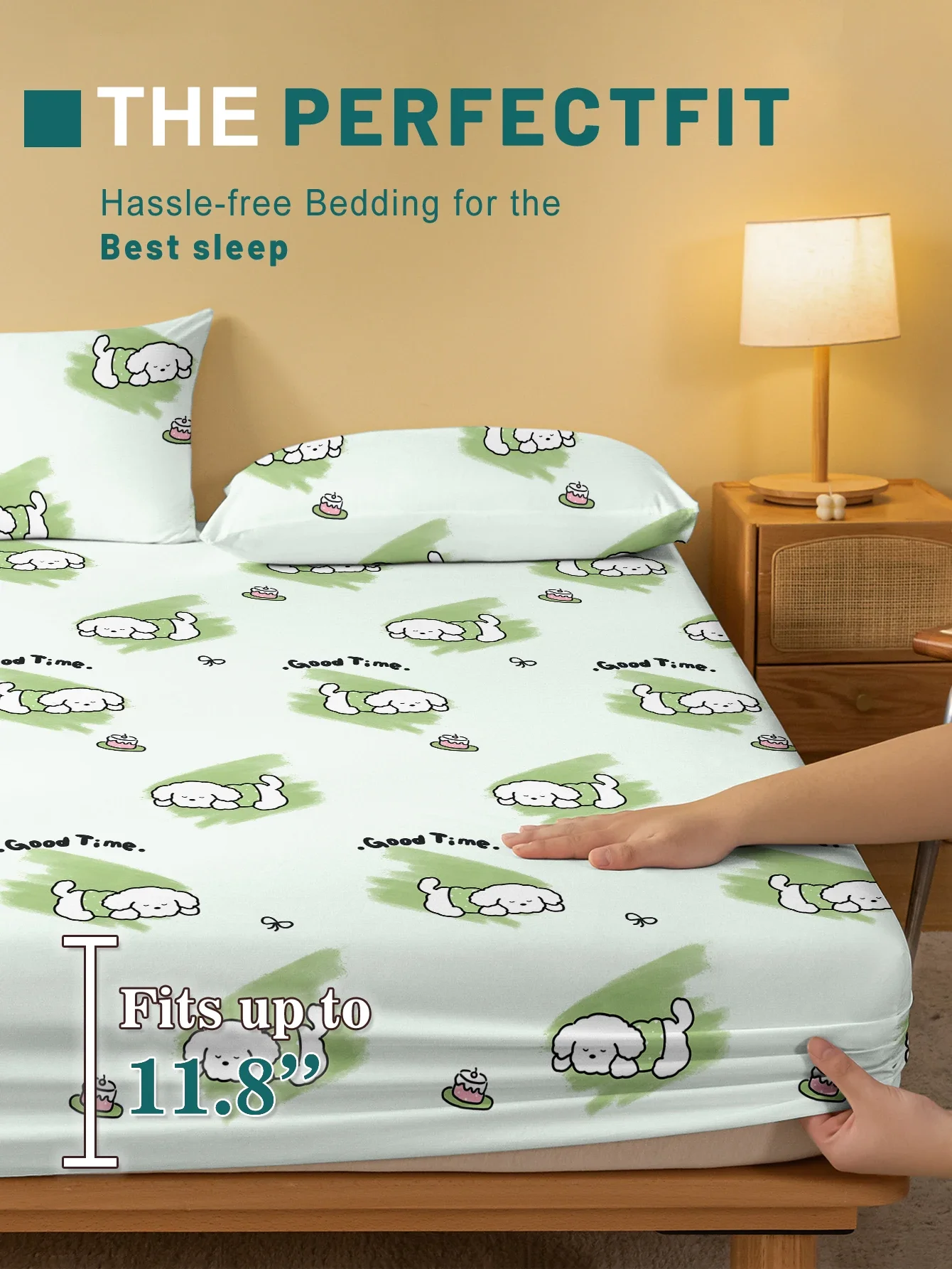 1 Cartoon Cute animal dog printed matte Fitted Sheet, bedroom printed bed cover, bedding (excluding pillowcases) 3