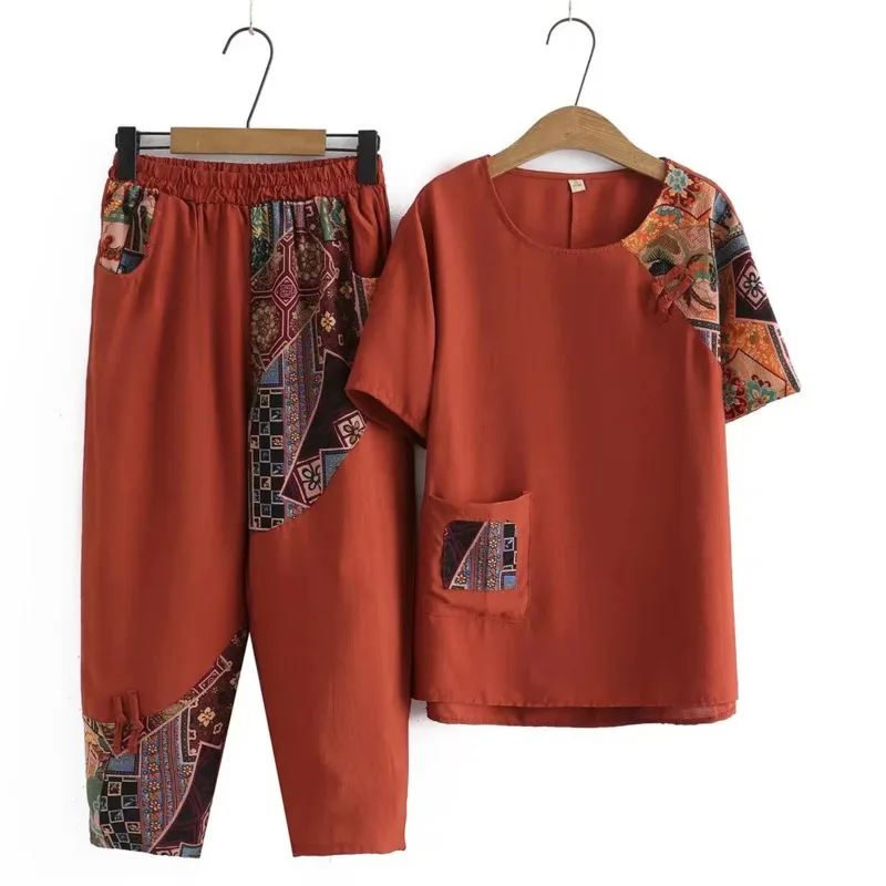 Women's Summer Cotton Linen Two-Piece Casual Suit