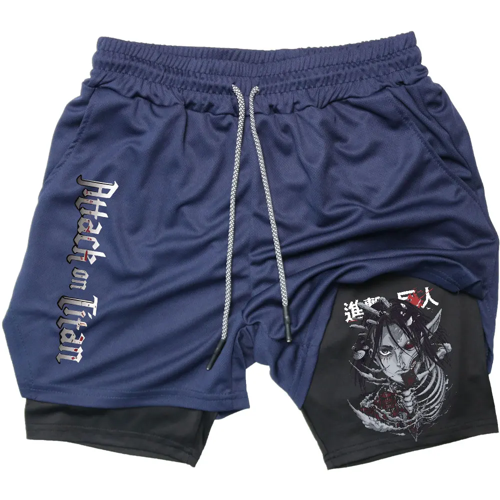 Men Performance Shorts Anime Attack On Titan Print Gym Summer Sports Fitness Workout Jogging Short Pants 3