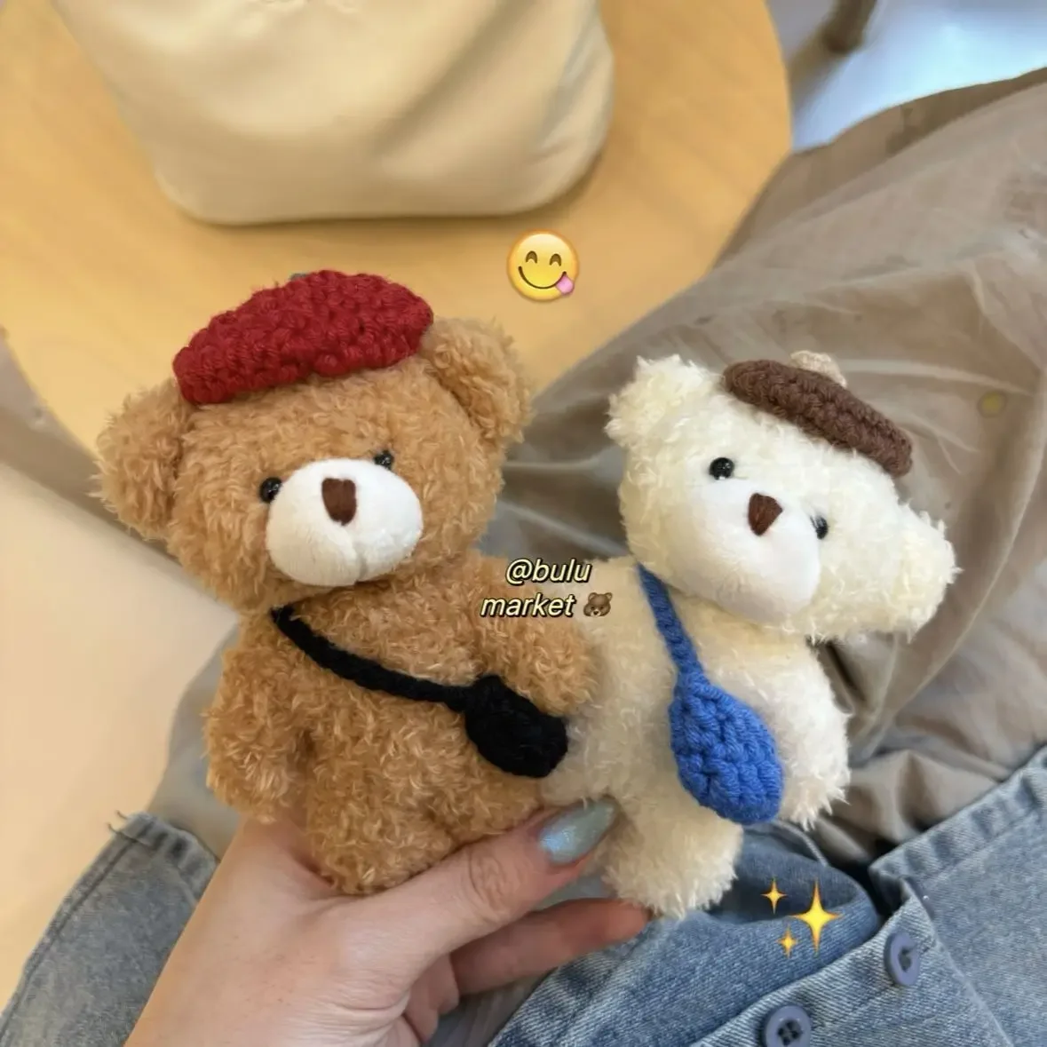 Trendy Korean Artist Bear Plush Toy Wall Hanging Cute Teddy Bear Keychain Niche PP Cotton Filled Cuddly Doll Bag Accessory