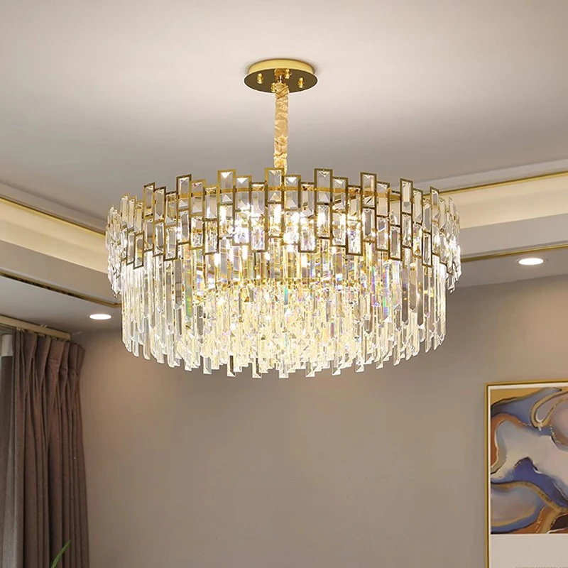 

FKL New modern Crystal Chandelier LED Gold Round Lighting Living room Bedroom Kitchen Island Interior Decoration Pendant light