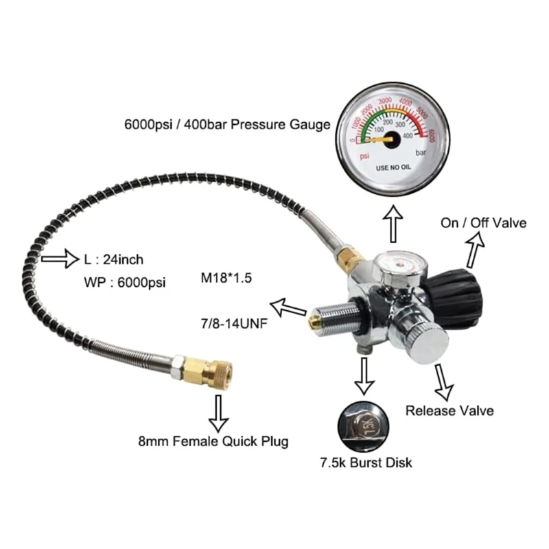 

Stainless Steel Valves Package for High Pressure Air Filling Includes Quick Refilling Adapter and Spring Protector Hoses