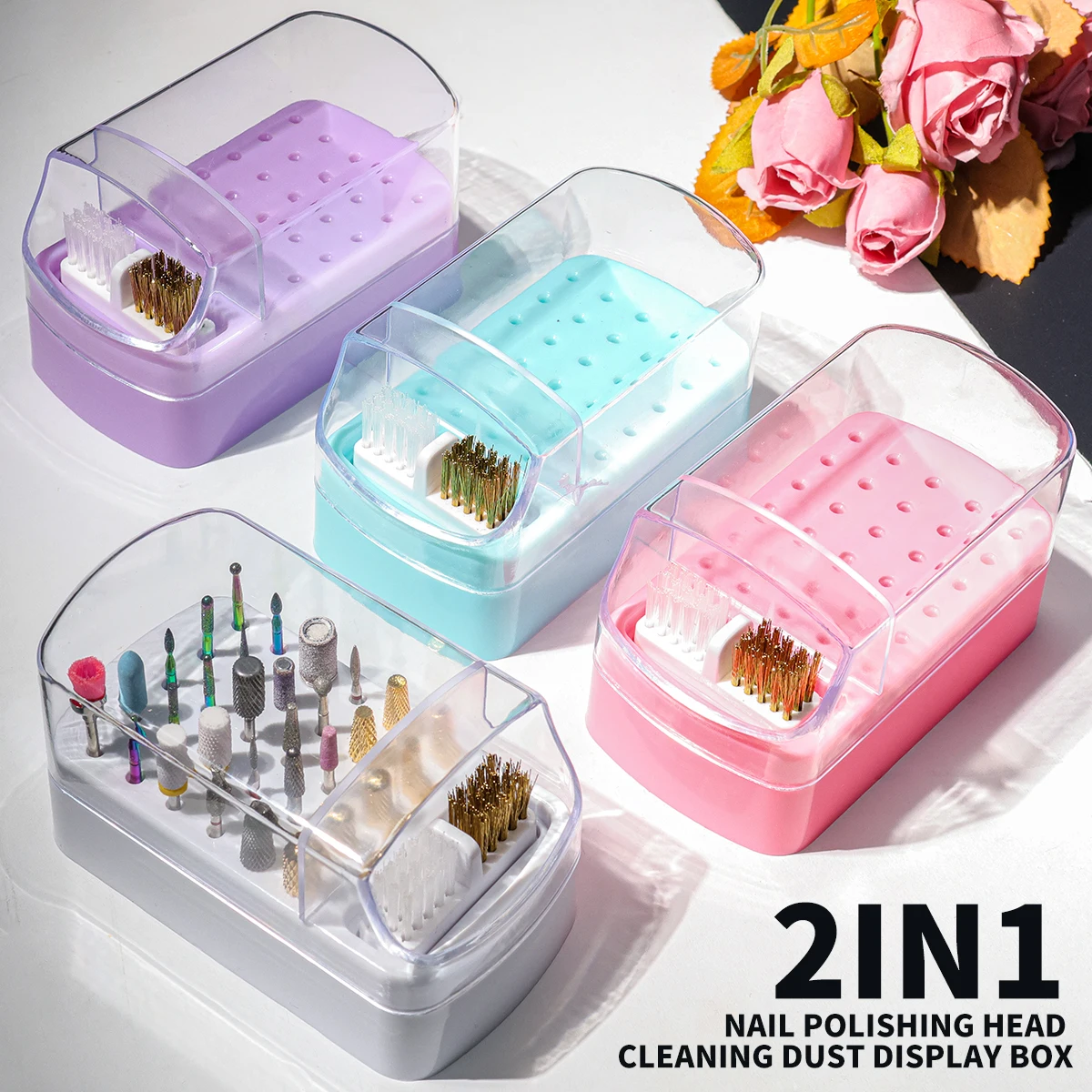 2IN1 Nail Polishing Head Cleaning Dust Display Box 30 Holes Nail Polish Head Organizer Acrylic Portable Organizer Dustproof Nail Art Tool