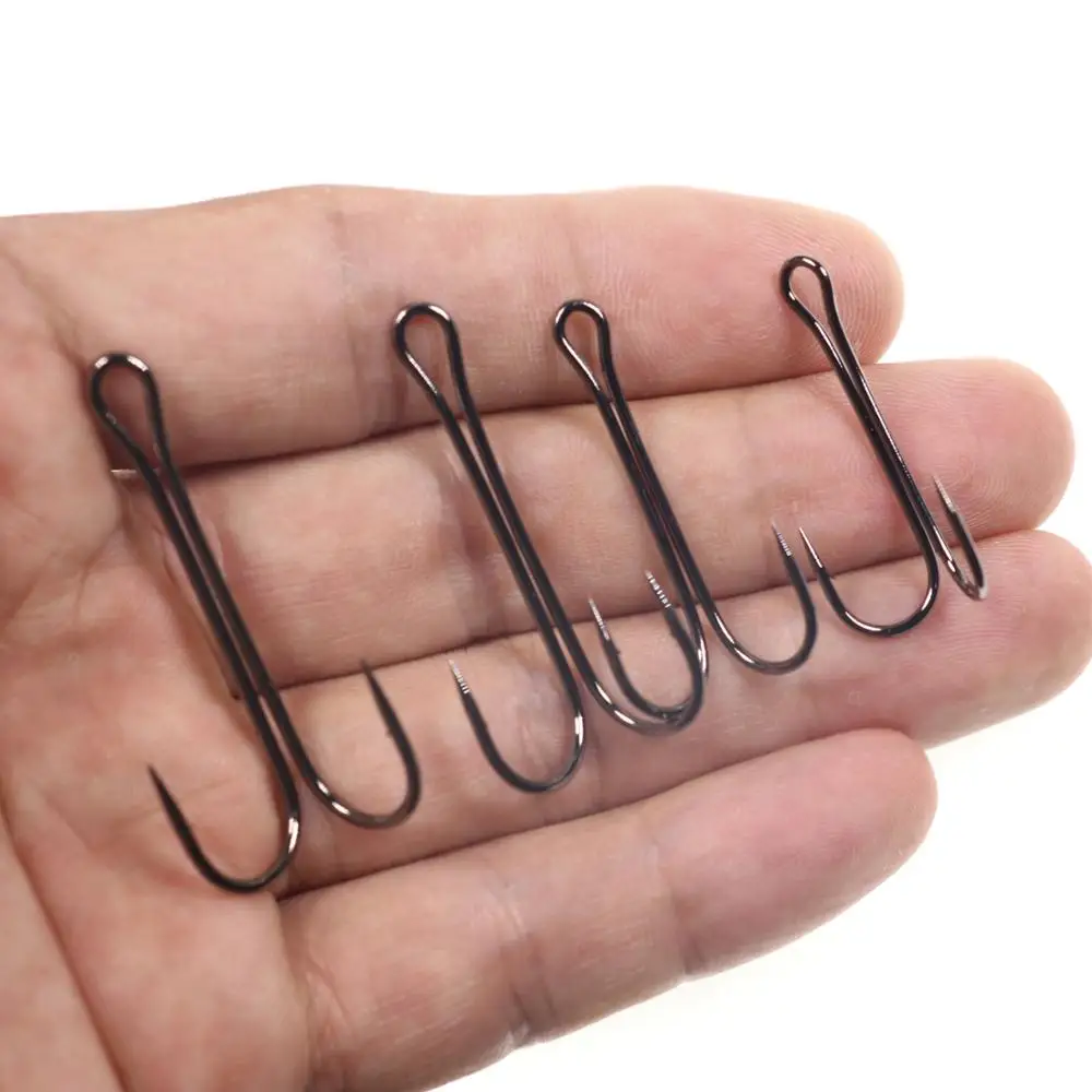 Wifreo-더블 후크 플라이 후크, 고 탄소강, 바다낚시, 강한 와이어, 연어 낚시 후크, 1 2 4 6, 10 개
