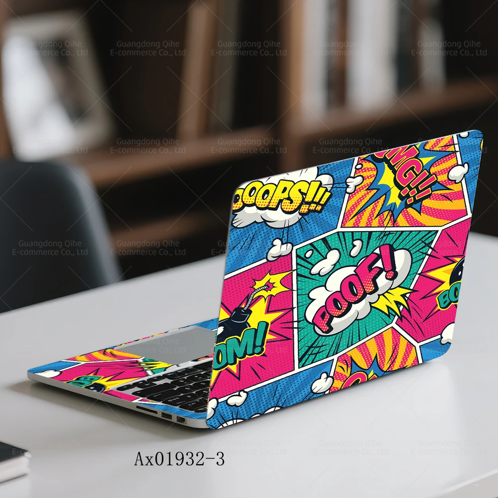 팝아트 코믹 노트북 스킨 세트 2개, 13-17인치 노트북용 맞춤형 보호 스티커, 자가 접착식 PC 데칼