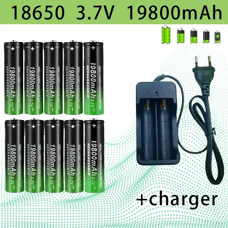 

18650 Rechargeable Battery 2024 19800mAh+Charger 3.7V 18650 Lithium Battery Remote Control Screwdriver Rechargeable Battery