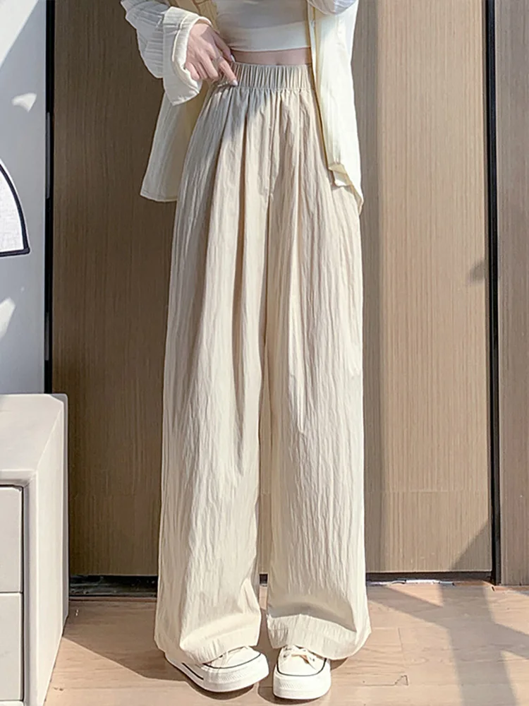 Spring Summer Women Loose Wide Leg Pants Casual Elastic Waist Stright Long Wide leg Pants Female Casual Female Pants Trousers