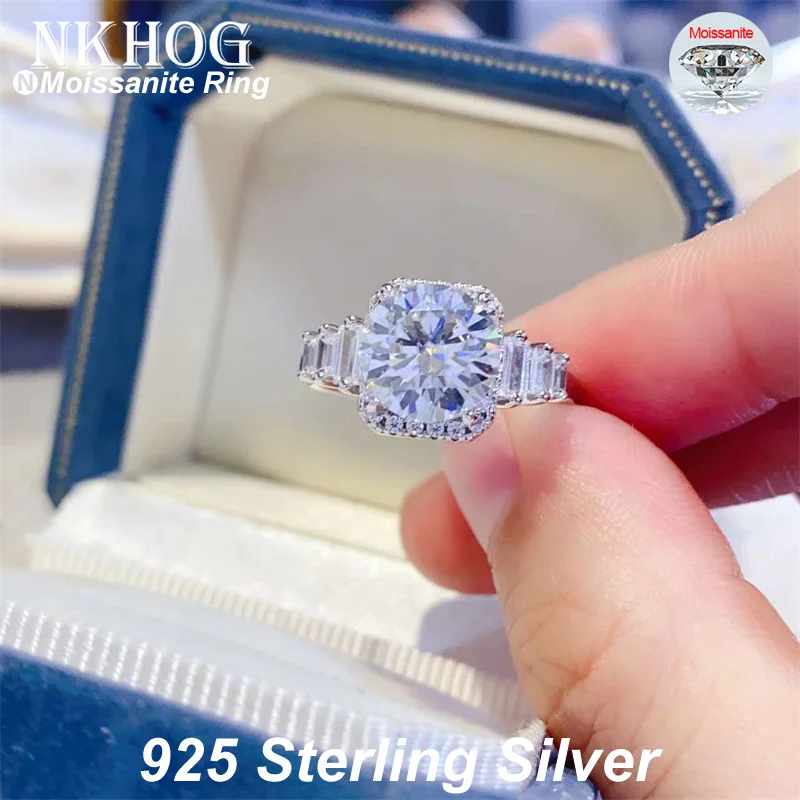 

NKHOG Real 3CT Moissanite S925 Silver Ring For Women Plated Au750 Sparkling Wedding Band Diamond Test No Fade Rings Fine Jewelry