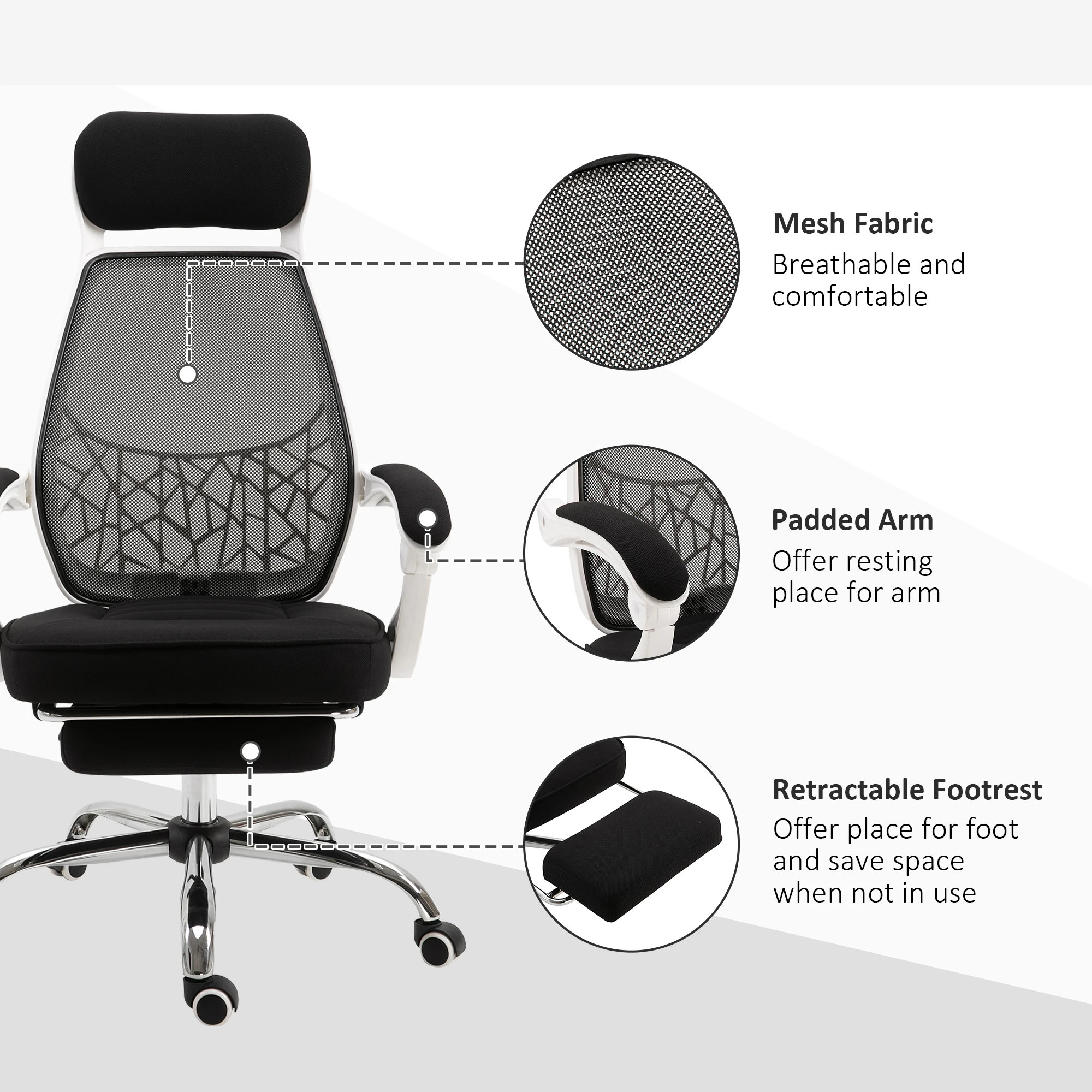 Ergonomic Designed Office Working Desk Chair W/ Back Angle Adjustment 4
