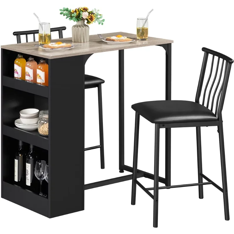 

SMILE MART 3pcs Vintage Space-saving Counter Table Dining Set with 2* Upholstered Dining Chairs